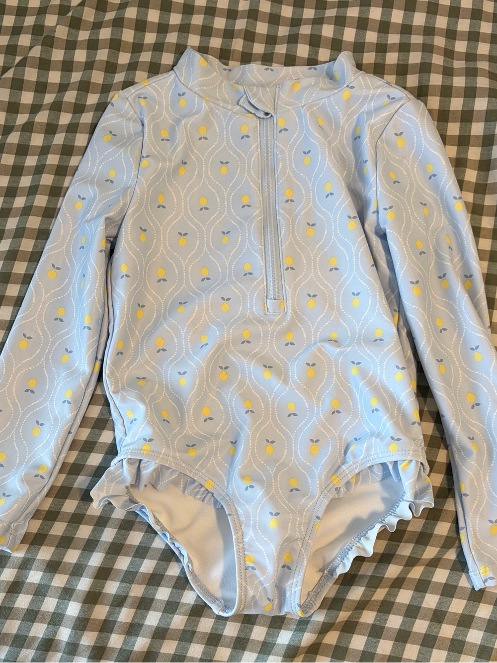 Carter's Light Blue Long-Sleeve One-Piece Swimsuit with Yellow Lemon Print